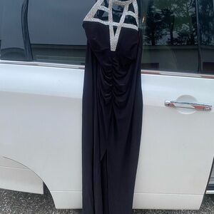 Elegant Black Evening Gown with Silver Accents